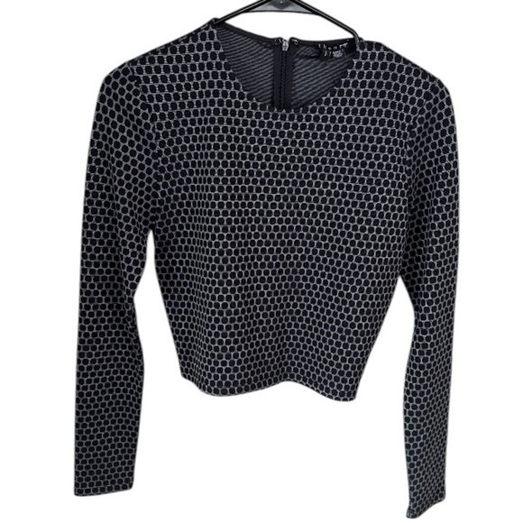 Theory shirt NEW small Black Patterned cropped Top long sleeve stretch - Picture 1 of 5